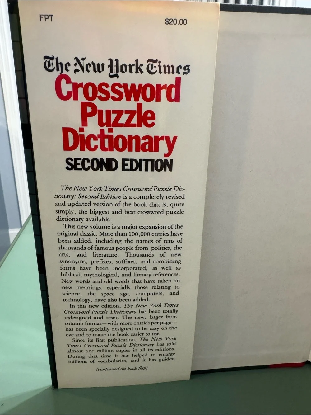 Crossword Puzzle Dictionary - Green Second Edition hardcover with dust jacket